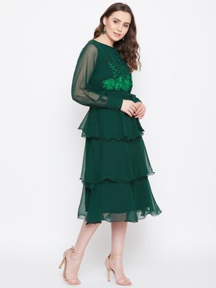 Women Green Embroidered Fit and Flare Dress