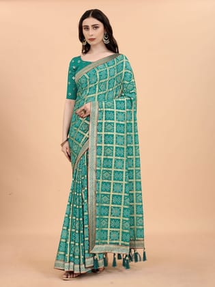 Bandhani Printed Zari Tussar Saree