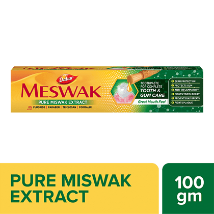 Dabur Meswak Toothpaste - For Complete Gum Care, Paraben & Fluoride Free, 100 G(Savers Retail)