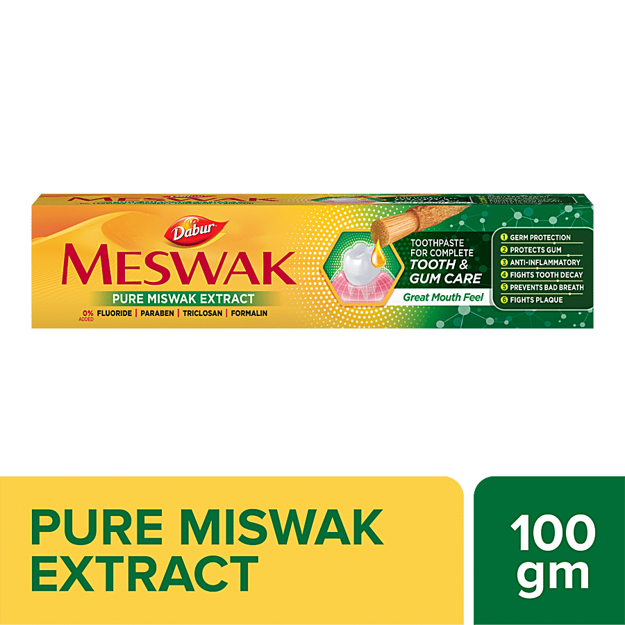 Dabur Meswak Toothpaste - For Complete Gum Care, Paraben & Fluoride Free, 100 G(Savers Retail)
