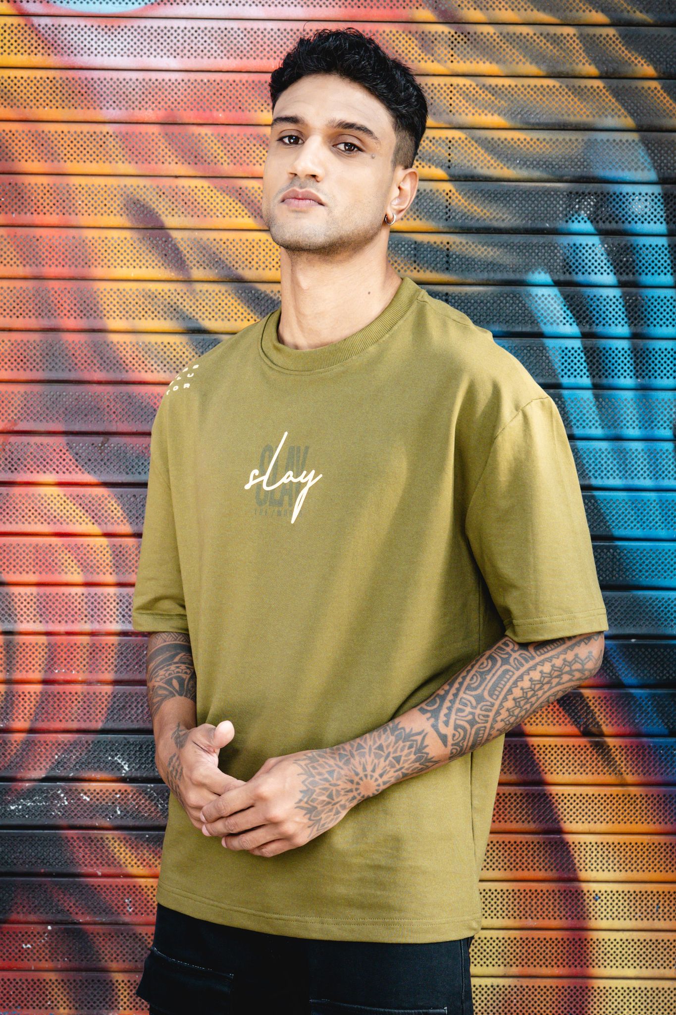 Slay the World Oversized M Green T-Shirt-S