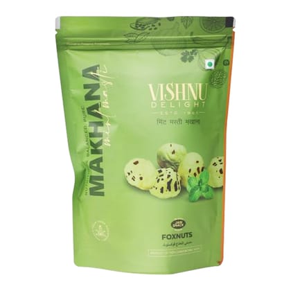 Vishnu Delight Roasted Organic Makhana, Mint Masti Flavor, Pouch 60g - Refreshing, Cooling, and Deliciously Addictive Fox Nut Snacks with a Hint of Minty Freshness