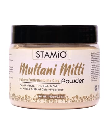 STAMIO Multani Mitti/Fullers Earth/Bentonite Clay Powder Pack For Face Mask, Body & Skin, 100gm