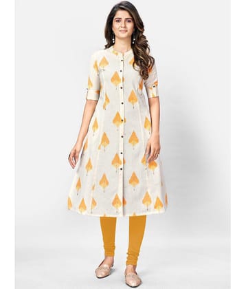 Vbuyz - Beige Cotton Womens Front Slit Kurti ( Pack of 1 ) - None
