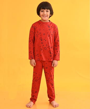RED SOLAR SYSTEM LONG SLEEVES PYJAMA SET - RED-0-6 MONTHS / 2N / RED