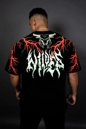 THUNDER STORM OVERSIZED T-SHIRT (BLACK RED)-S