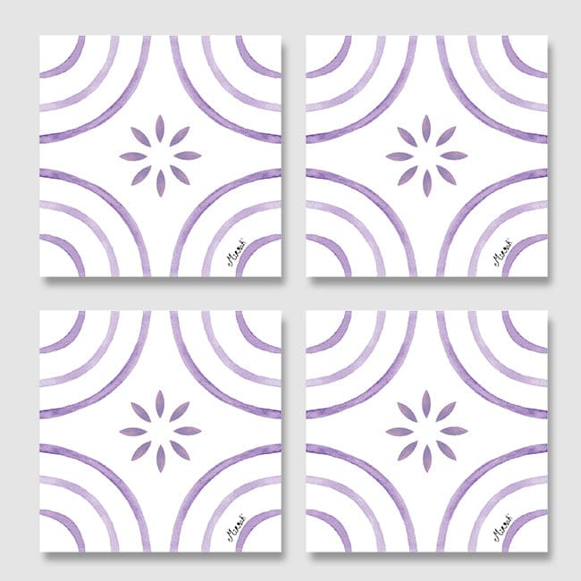 White Violet Morocco Square Acrylic Coasters - Set of 4