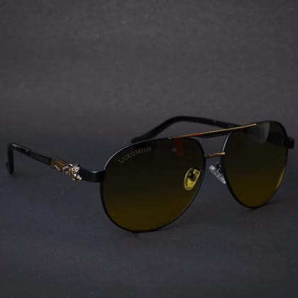 Luxomish Lion Day and Night Vison Polarized Aviator Sunglasses Silver + Black Frame
