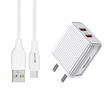 Rock Music HC- 815 MAD BOLT 18W Dual USB Fast Charger with Type-C Data Cable Inside