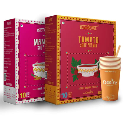 INDICUP Tomato Soup & Monchow Combo, Pack of 2 - 10 Sachets