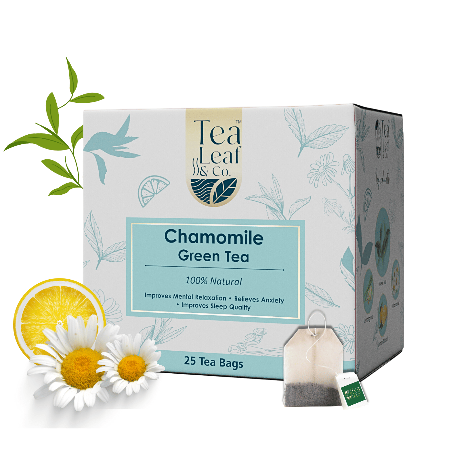 Chamomile Green Tea Pure Chamomile Tea for Relaxation & Anxiety Relief Natural Flavour Farm Fresh 25 Tea Bags Pack of 1