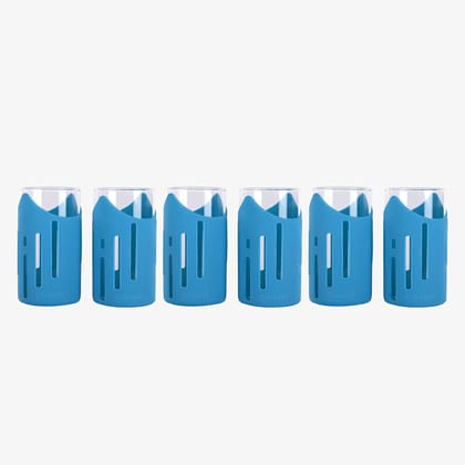 Glasafe-Grip 'N' Sip Borosilicate Drinking Glass with Silicone Sleeve- Set of 6 (Tranquil Teal)