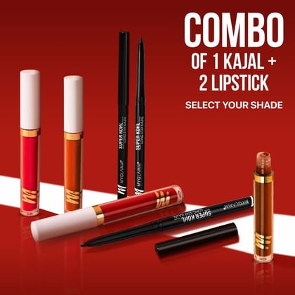 MyGlamm Super Kohl Long Stay Kajal + LIT Liquid Matte Liquid Lipstick Pack of 2