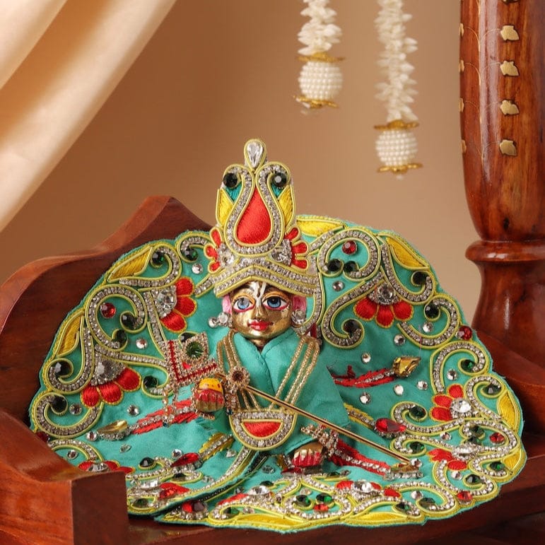Makhan Chor Teal Laddu Gopal Poshak & Shringar Set-With Shringar / 0 No.