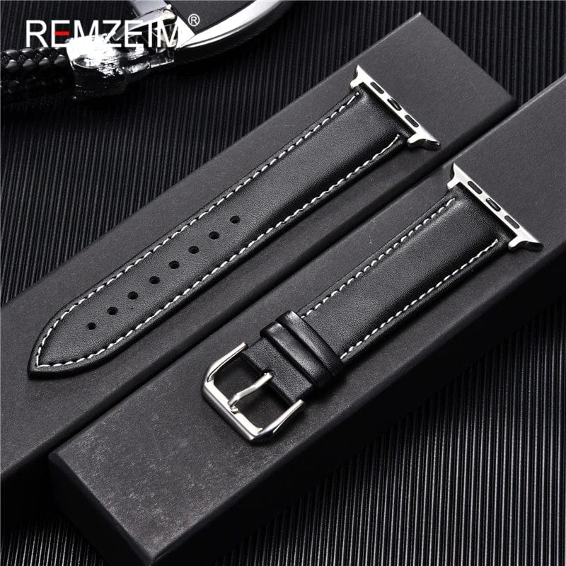 Leather Watch Band for Apple Watch SE 7/6/5/4 42MM / 44MM / 45MM / 49MM-42MM / Black