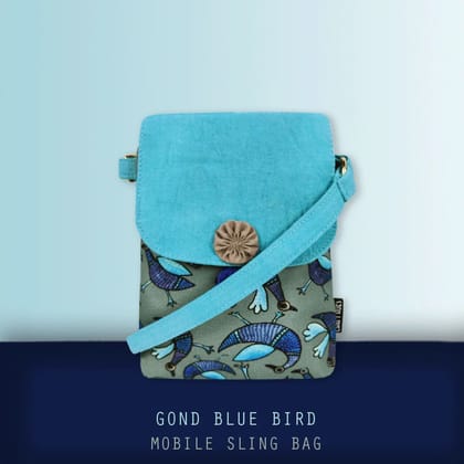 Mobile Sling Bag- Gond Blue Bird