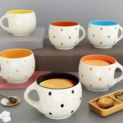 The Earth Store Ceramic Tea Cups - Set of 6, White, 80ML
