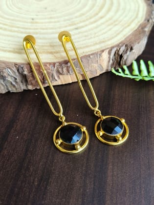 Golden Handcrafted Western Earrings with Monalisa Stone | Sarichka-Black