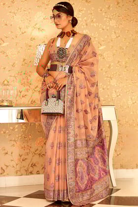 Deep Peach Pashmina Silk Saree