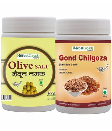 Herbal Canada Olive Salt(120g)+Chilgoza god(120g) Rock Salt 240 gm Pack of 2