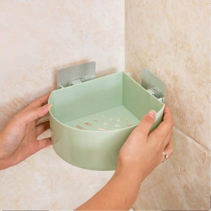4033 Corner Shelf Bathroom Kitchen Rack Self Adhesive Shower Caddy Plastic Triangle Wall Mount Storage Basket