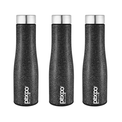 PEXPO Stainless Steel Fridge Water Bottle, 1L, Pack Of 3 Black, Monaco | Fast Cooling & Leak-Proof Water Bottle