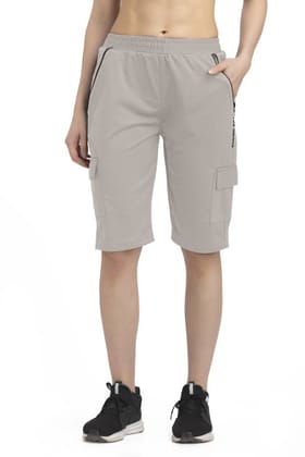 Solid Women Grey Cargo Shorts, Sports Shorts, Casual Shorts, Regular Shorts