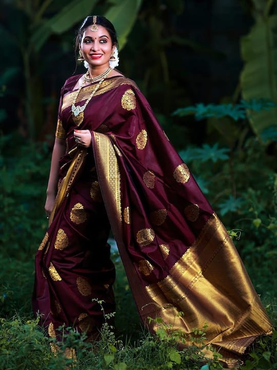 Ethnic Motifs Woven Design Zari Banarasi Saree