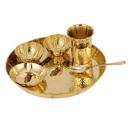 Brass Flower Thali Set - 6 Pcs Decorative Dinnerware