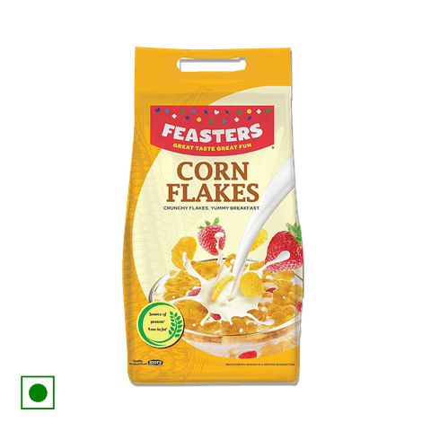 Feasters Yummy Breakfast Corn Flakes Plain, 500 gm Pouch