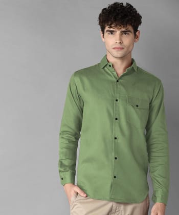 Rich Vesture Mens Green Color Poly Cotton Fabric Solid Regular fit Full Sleeve Casual And Semi Formal Wear With Apple Cutt Shirt For EveryDay (Pack of 1) (Size:- XL) - None