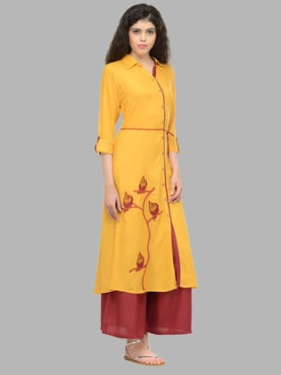 Women Mustard Yellow Floral Printed Floral Kurta
