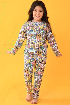 CHILL OUT LONG SLEEVES GIRLS PYJAMA SET - WHITE-1-2 YEARS / 2N / WHITE