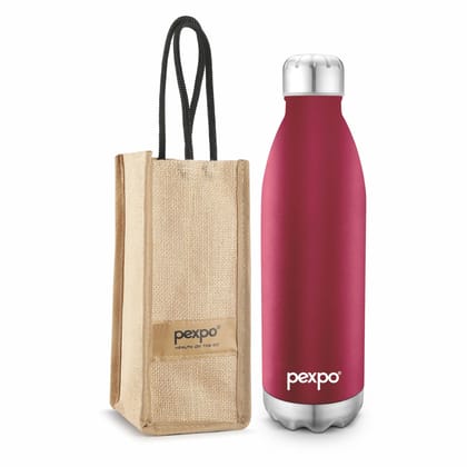 Pexpo Stainless Steel Hot and Cold Vacuum Insulated Flask with Jute Bag | 1800ml, Crimson Red, Electro | Lightweight & Keeps Drinks Hot/Cold for 24+ Hours