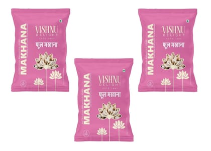 Vishnu Delight Premium Quality Phool Makhana Fox Nuts Healthy Snacking Option Crunchy and Delicious Vegan Gluten-Free Pack - 3 of 250g Each