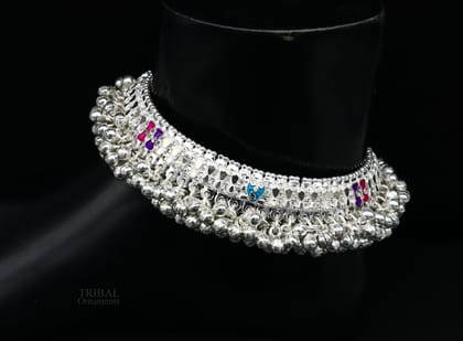 Wonderful noisy jingling bells heavy solid silver anklet, excellent foot charm bracelet, amazing belly dance tribal jewelry india ank456-Single Anklet