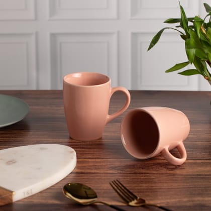 Ceramic Tea Coffee Mugs with Handles (Set of 2) | Microwave Safe | Dishwash resistant | Scratch Resistant | Pastel Pink | H-4.5" D-3"