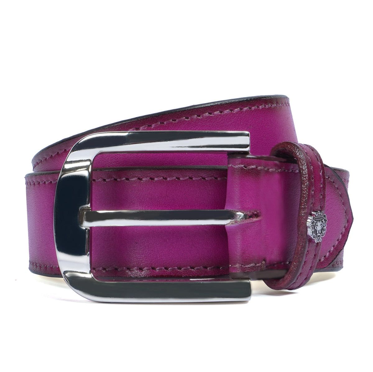 Premium Exclusive Hand-Painted Belt Pink Leather With Silver Finish Buckle Belt by Brune & Bareskin-32