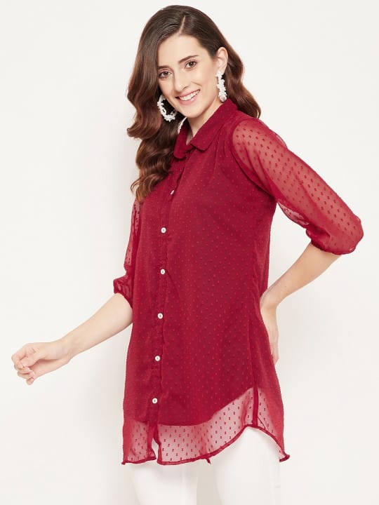 Women Rose Shirt Collar Tunic