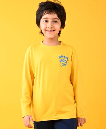 BRAVE MODE ON YELLOW LONG SLEEVES T-SHIRT - YELLOW-0-6 MONTHS / 2N / YELLOW