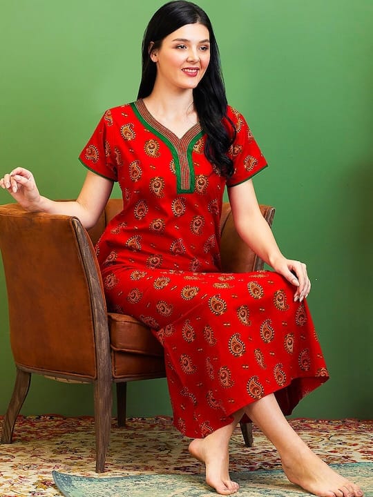 Floral Printed Pure Cotton Maxi Nightdress