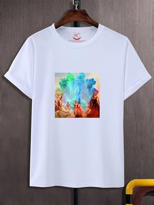 NITYANAND CREATIONS Round Neck White Holi T-Shirt for MEN-HOLI-T-SHIRT-11562-XL