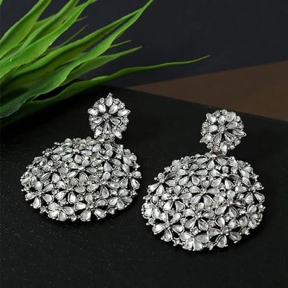 Silver Toned Circular Drop Earrings