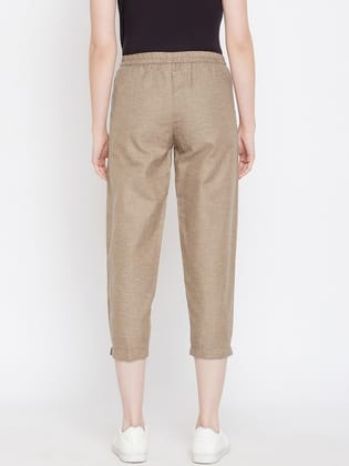 Women Brown Relaxed Regular Fit Self Design Cigarette Trousers