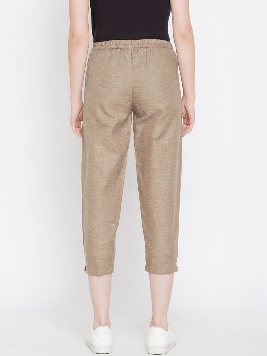 Women Brown Relaxed Regular Fit Self Design Cigarette Trousers
