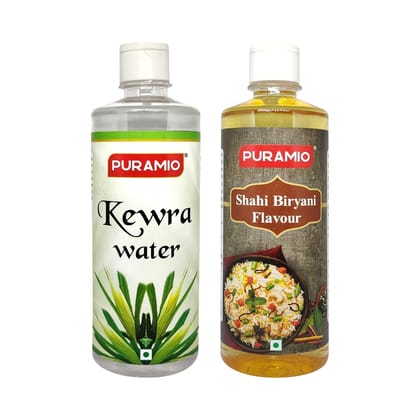 Puramio Biryani Combo Pack of (Kewra Water & Shahi Biryani Flavour) For (Biryani & Mughlai Dishes), 500 ml Each - Pack of 2