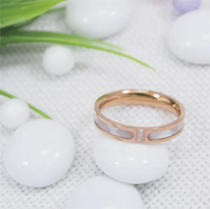 Stainless Steel Rosegold Plated White Shell CZ ring