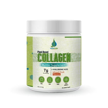 VEDAPURE NATURALS Plant Based Skin Collagen Builder Supplement | Mixed Fruit, 210g| Skin Collagen  with Hyaluronic Acid, Biotion, | Healthy Skin, Joints, Hairs & Nails
