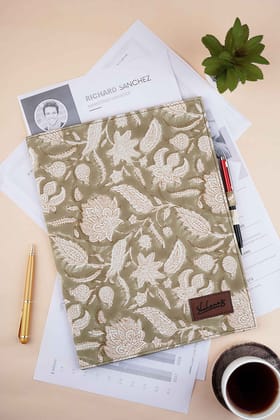 Vintage Valley Hand Block Printed Green File Folder-12.5 X 9.5 IN / Green / Green