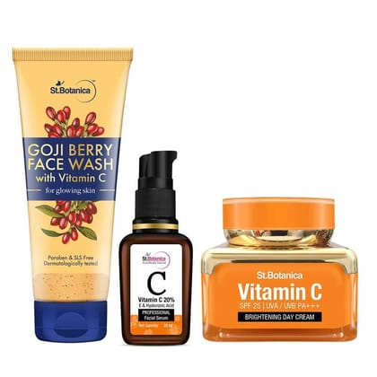 St.Botanica Radiance Boost CTM Combo | Goji Berry Face Wash + Vitamin C 20% Serum + Vitamin C Day Cream